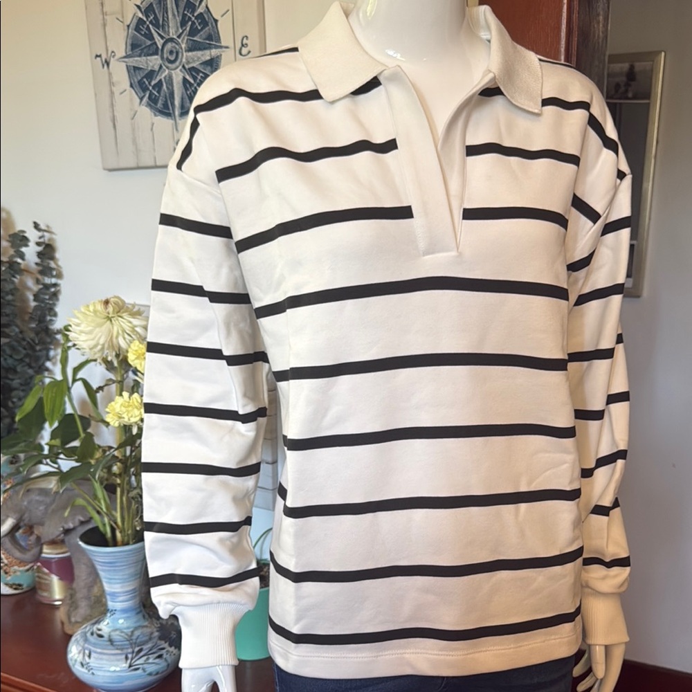 NWT Mavi baggy fit size XS Striped Long Sleeve Polo Shirt